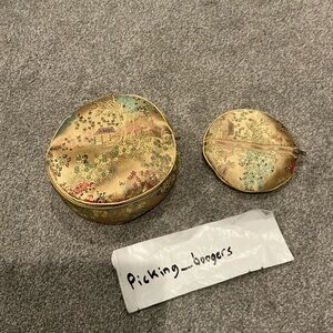 TWO Vintage Asian Satin Embroidered Jewelry Bag Gold Satin